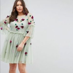 ASOS Curve embellished fluted sleeve mini dress